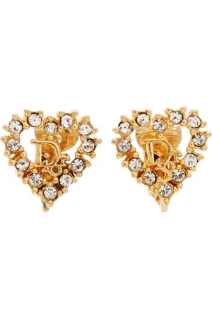 Dior Aretes de clip en forma de corazón con strass