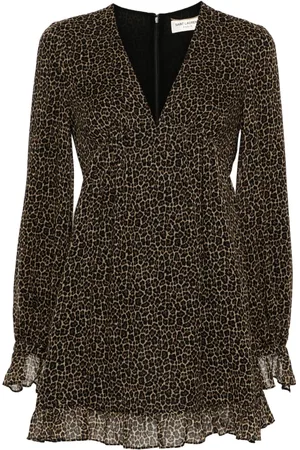 Saint Laurent Vestido corto con estampado de leopardo