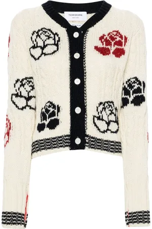Thom Browne Cárdigan en tejido de ochos con motivo Rose en intarsia