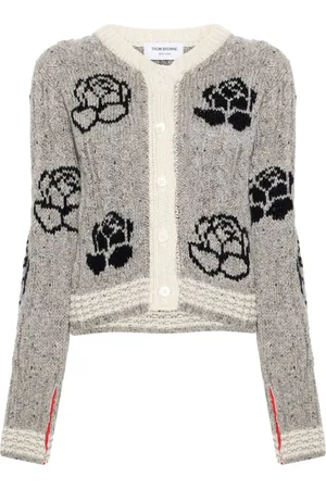 Thom Browne Cárdigan en tejido de ochos con motivo Rose en intarsia