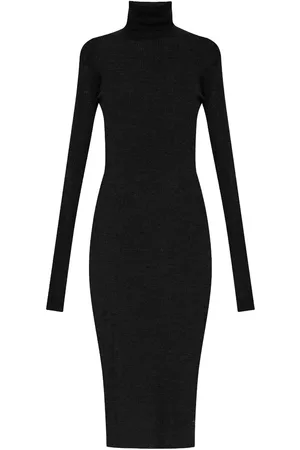 Jil Sander Vestido midi de canalé con cuello de tortuga