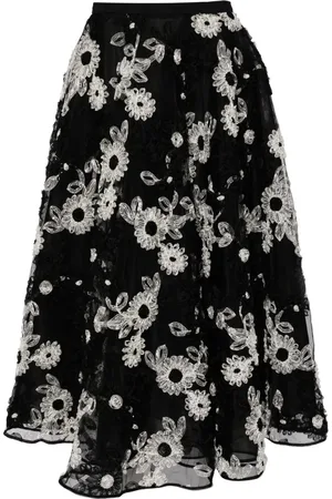 Giambattista Valli Falda acampanada con bordado floral