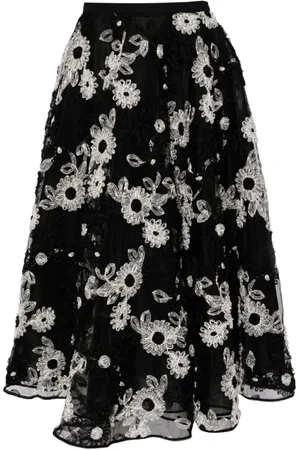 Giambattista Valli Falda acampanada con bordado floral