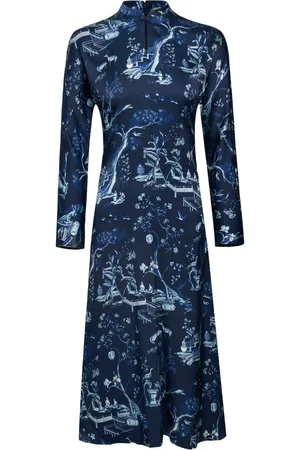 SHANGHAI TANG Vestido midi de seda manga larga