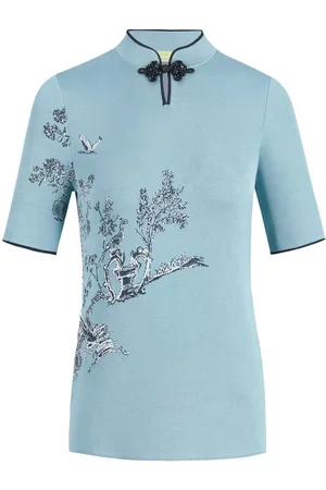 SHANGHAI TANG Top en jacquard con cuello mao