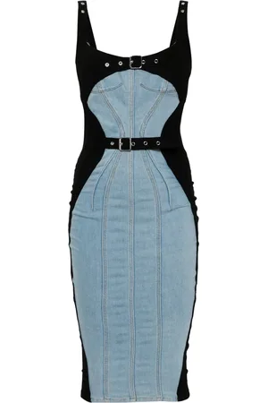 MUGLER Vestido de mezclilla midi con paneles