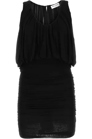 Saint Laurent Vestido midi drapeado sin mangas
