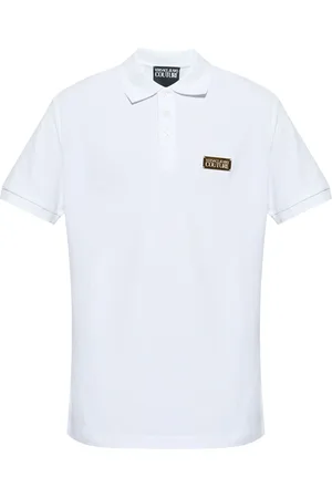 VERSACE Playera tipo polo de piqué con placa del logo