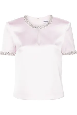 Self-Portrait Blusa satinada con detalles de cristal