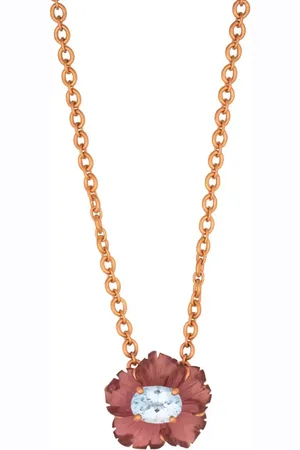 Irene Neuwirth Collar Botanical Tropical Flower en oro rosa de 18kt con turmalina y aguamarina