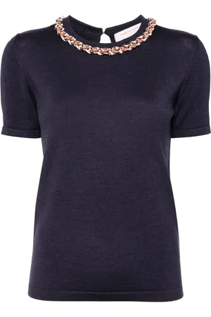 Carolina Herrera Top tejido con cuello redondo y detalle de cadena