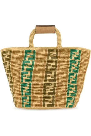 Fendi Tote de rafia trenzada con logo FF