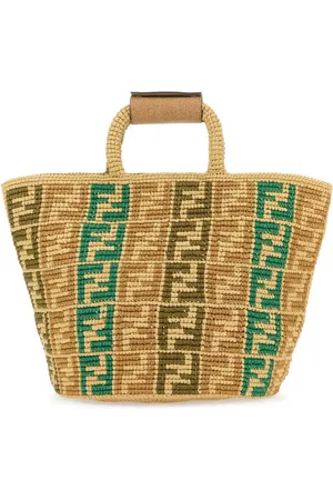 Fendi Tote de rafia trenzada con logo FF