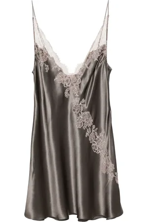 CARINE GILSON Vestido de noche de seda con cuello en V