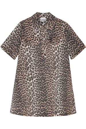Ganni Falda corta de mezclilla con animal print
