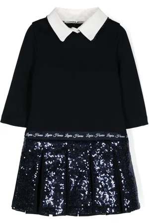 Lapin House Vestido con lentejuelas y cuello de playera tipo polo