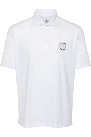 Brunello Cucinelli Playera tipo polo con parche del logo