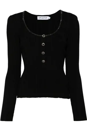 Self-Portrait Top tejido con detalles de strass