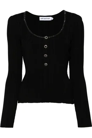 Self-Portrait Top tejido con detalles de strass