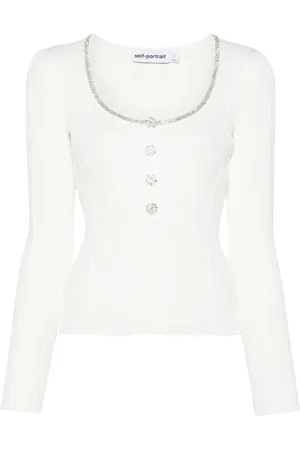 Self-Portrait Top tejido con detalles de strass