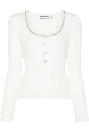 Self-Portrait Top tejido con detalles de strass