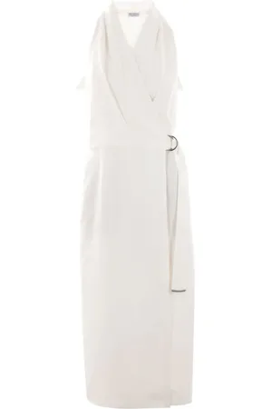 Brunello Cucinelli Vestido cruzado con cinturón