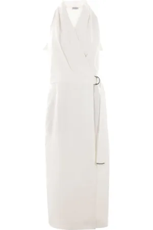 Brunello Cucinelli Vestido cruzado con cinturón
