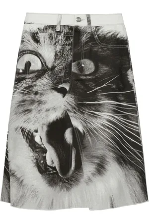 Tory Burch Falda de mezclilla con gato estampado