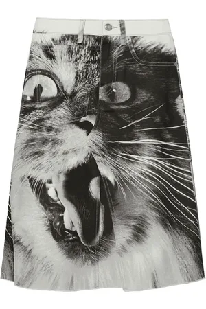 Tory Burch Falda de mezclilla con gato estampado