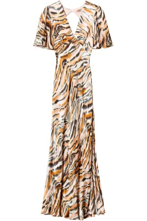 Twin-Set Vestido largo con estampado de tigre