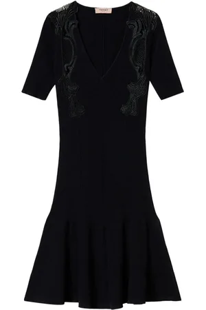 Twin-Set Vestido corto tejido de canalé con detalle de encaje