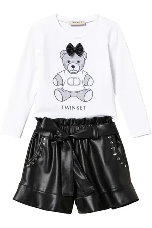 Twin-Set Shorts y playera con volantes y logo estampado
