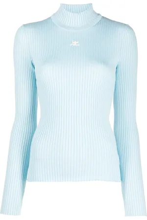 Courrèges Suéter tejido de canalé con logo estampado
