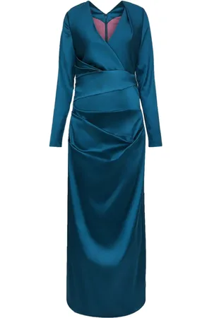 TALBOT RUNHOF Vestido largo con diseño drapeado manga larga