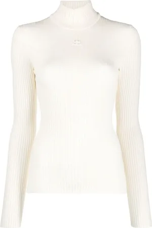 Courrèges Suéter de canalé con logo estampado