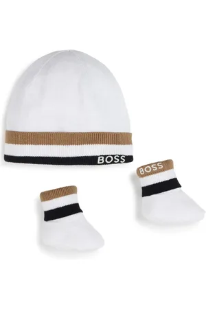 HUGO BOSS Set de gorro de tejido fino con motivo de rayas