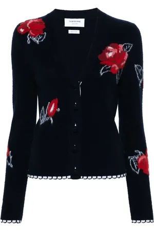 Thom Browne Cárdigan tejido con motivo de rosa en intarsia