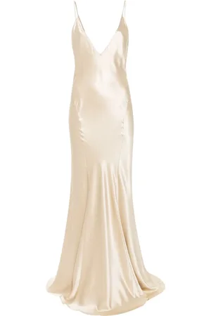 Saint Laurent Vestido largo de seda con cuello en V