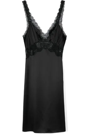 Saint Laurent Vestido midi con paneles de encaje