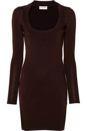 Saint Laurent Vestido tejido con cuello cuadrado
