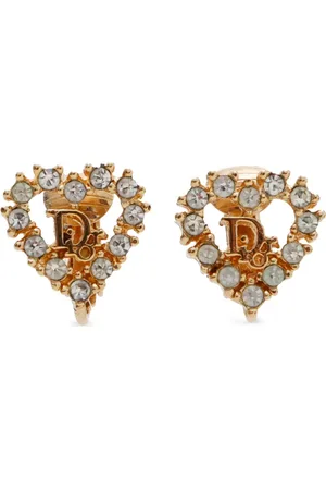 Dior Aretes de clip en forma de corazón con detalles de strass