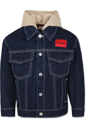 HUGO BOSS Chamarra de mezclilla con capucha y parche del logo