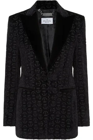 Philipp Plein Blazer de terciopelo con botones y monograma