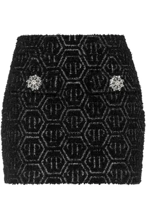 Philipp Plein Falda corta de tweed con monograma