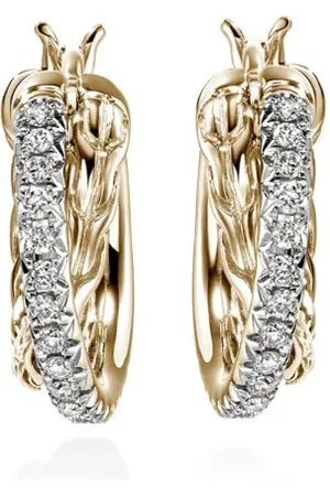 John Hardy Arracadas JH Essential Crossover en oro amarillo de 14kt con diamantes