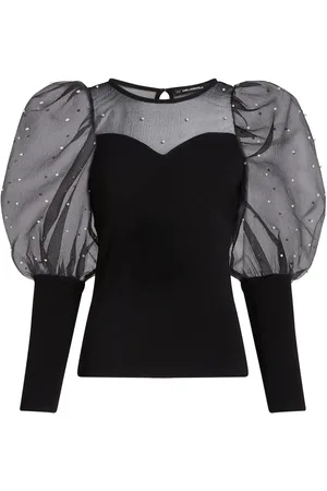 Karl Lagerfeld Top con mangas farol y detalle de perlas