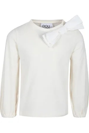 DOUUOD KIDS Playera manga larga con aplique de moño