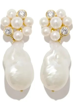 COMPLETEDWORKS Aretes Lightdrops bañados en oro de 18kt con zirconia y perla