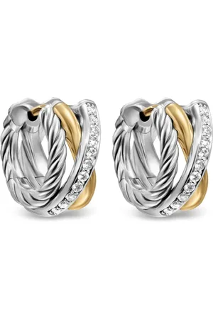 David Yurman Arracadas Crossover Three Row en oro amarillo de 18kt y plata de ley con diamantes de 13mm