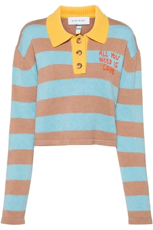 MIRA MIKATI Playera tipo polo tejida con rayas estampadas